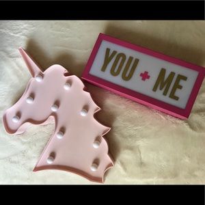 Two Lightbox Unicorn and Sign Pink Gold